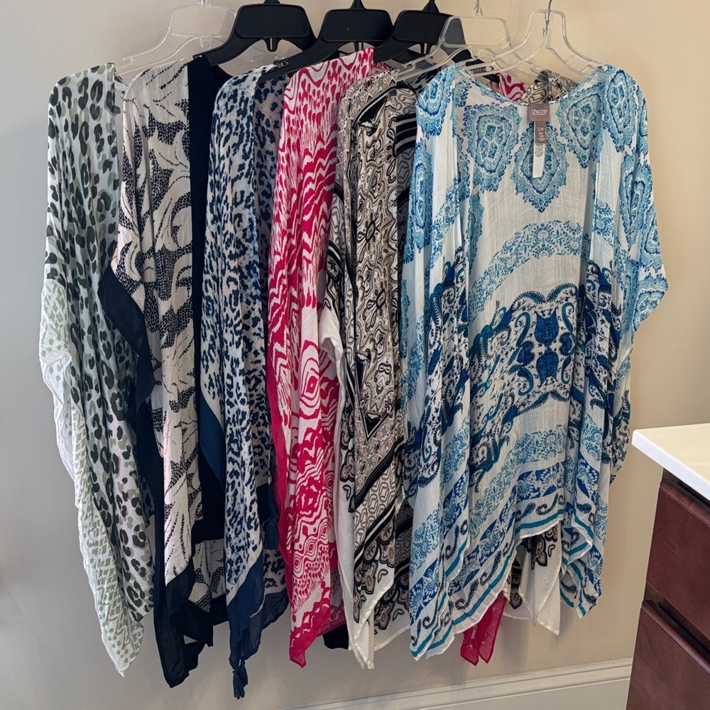 Chico's collection of 6 Mixed-Print Lightweight Ruanas/Cover-Ups